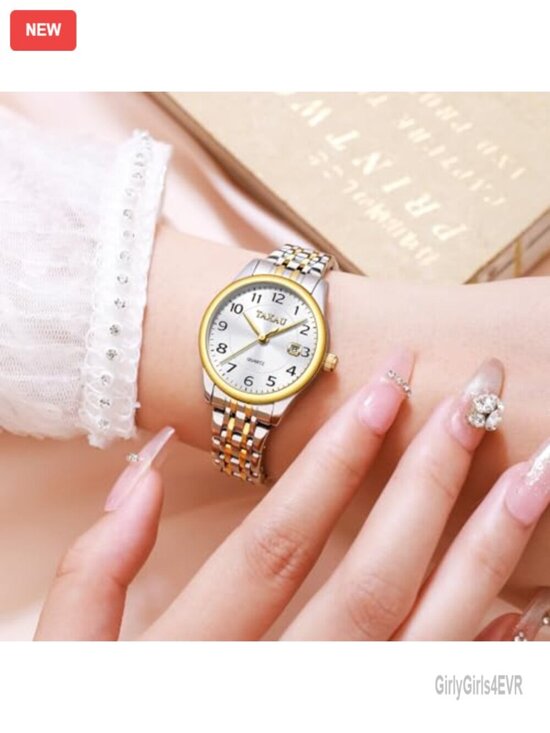 Women\'s Dress Watch with Date Large Arabic Numerals Analog Quartz Two Tone